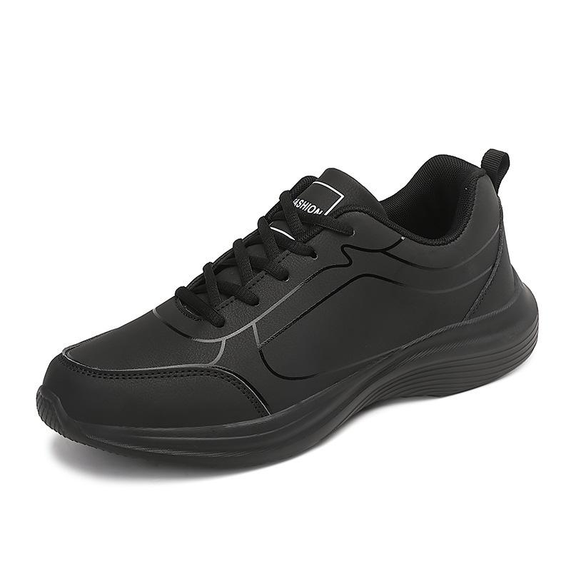 Pure black large size autumn casual leather surface waterproof and non-slip chef shoes