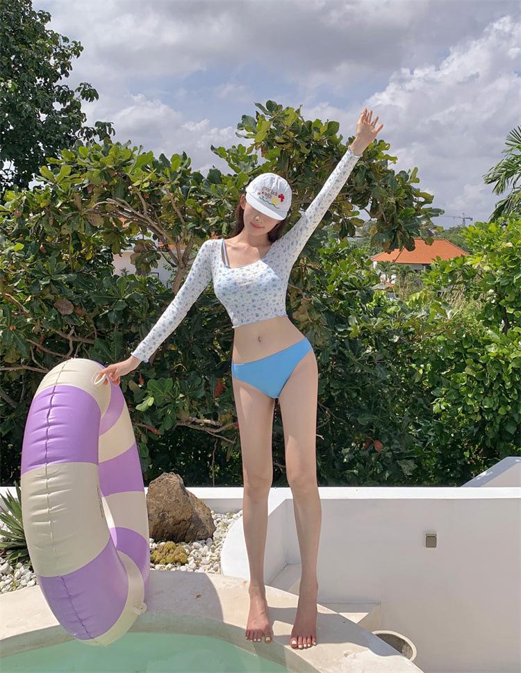 Women's Sun Protection Swimsuit: Chic Long Sleeve Three-Piece Set for Beach & Hot Springs