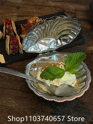 Luxurious French Retro 304 Stainless Steel Food Dish Plate Shell Box Jewelry Peal Storage Bag  Desk Decoration