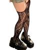 Women Sexy Sheer Fishnet Suspender Tights Garter Belt Pantyhose Hollowed Out Flower Pattern Colored Thigh High Stockings