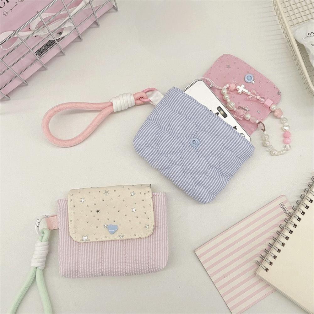 Kawaii Mini Earphone Storage Bag Stripe Snap Button CCD Camera Storage Bag Star Card Key Purse For Women Girls