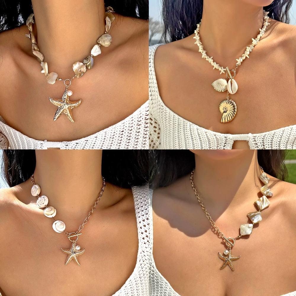 

Retro Temperament Pendant Chain Necklace Irregular Shell Collarbone Chain Women Jewelry 06