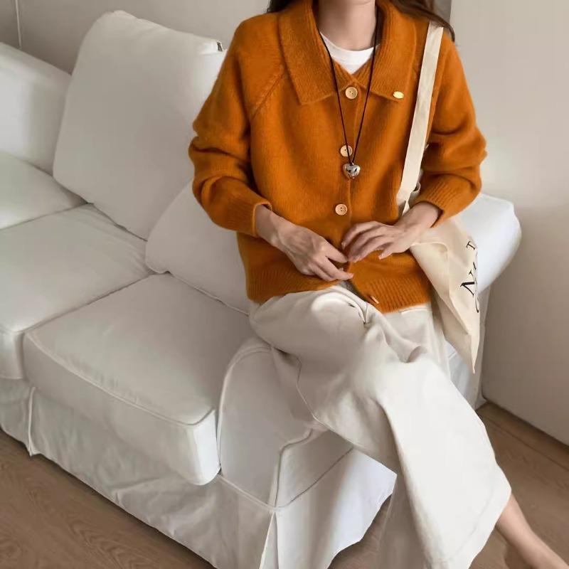 Knitted cardigan women's clothing autumn and winter new lapel loose single-breasted casual versatile sweater jacket women