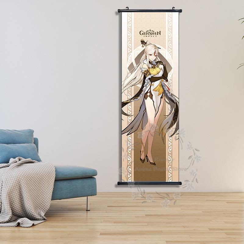 Impact Genshin Scroll Hanging Painting Anime Character Bedroom Decoration Painting Comic Exhibition Two-Dimensional Poster
