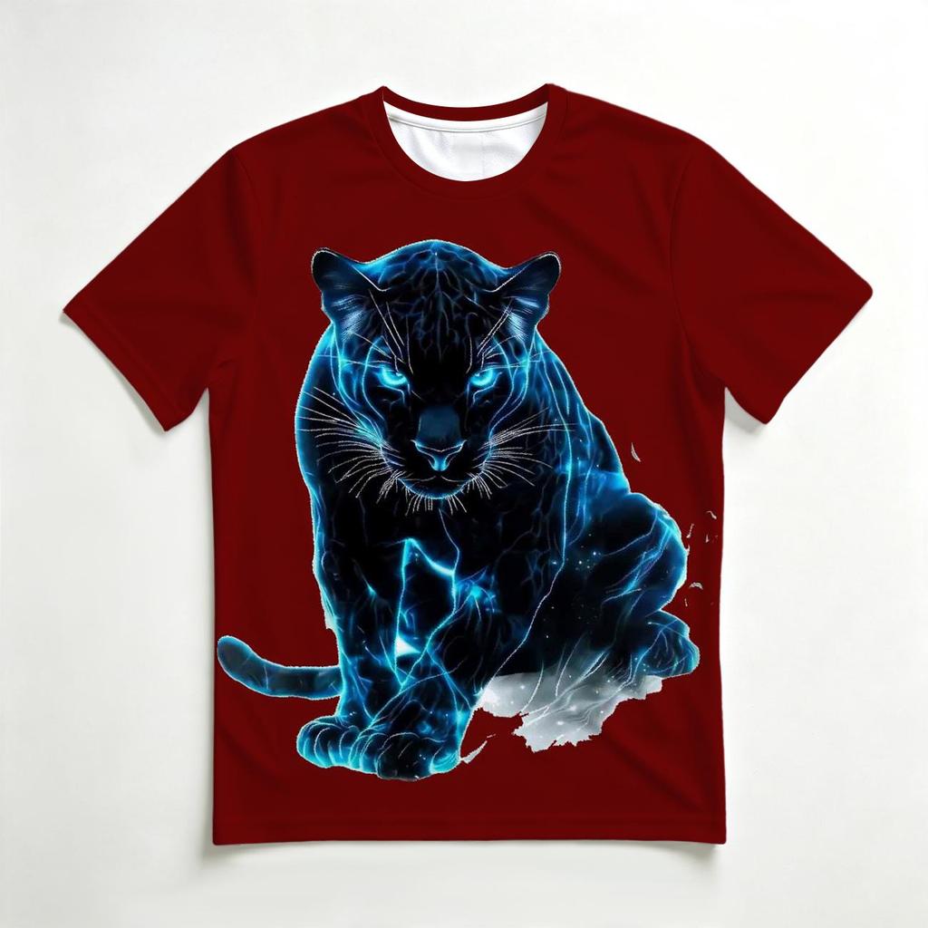 Neon Blue Panther 3D All Over Print Men's Crew Neck T-Shirt