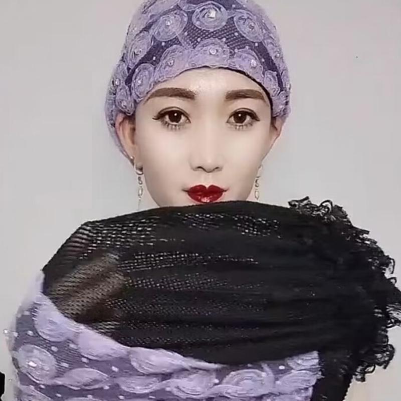 Beautiful Diamonds Flower Women'S Lace Turban Hat Breathable Mesh Summer Muslim Headwear Hat Female Daily Beanie Hair Wraps