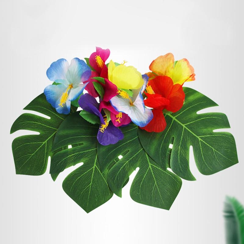 Vibrant Green Polyester Leaves Set For Tropical Hawaiian Luau And Moana Party Decorations