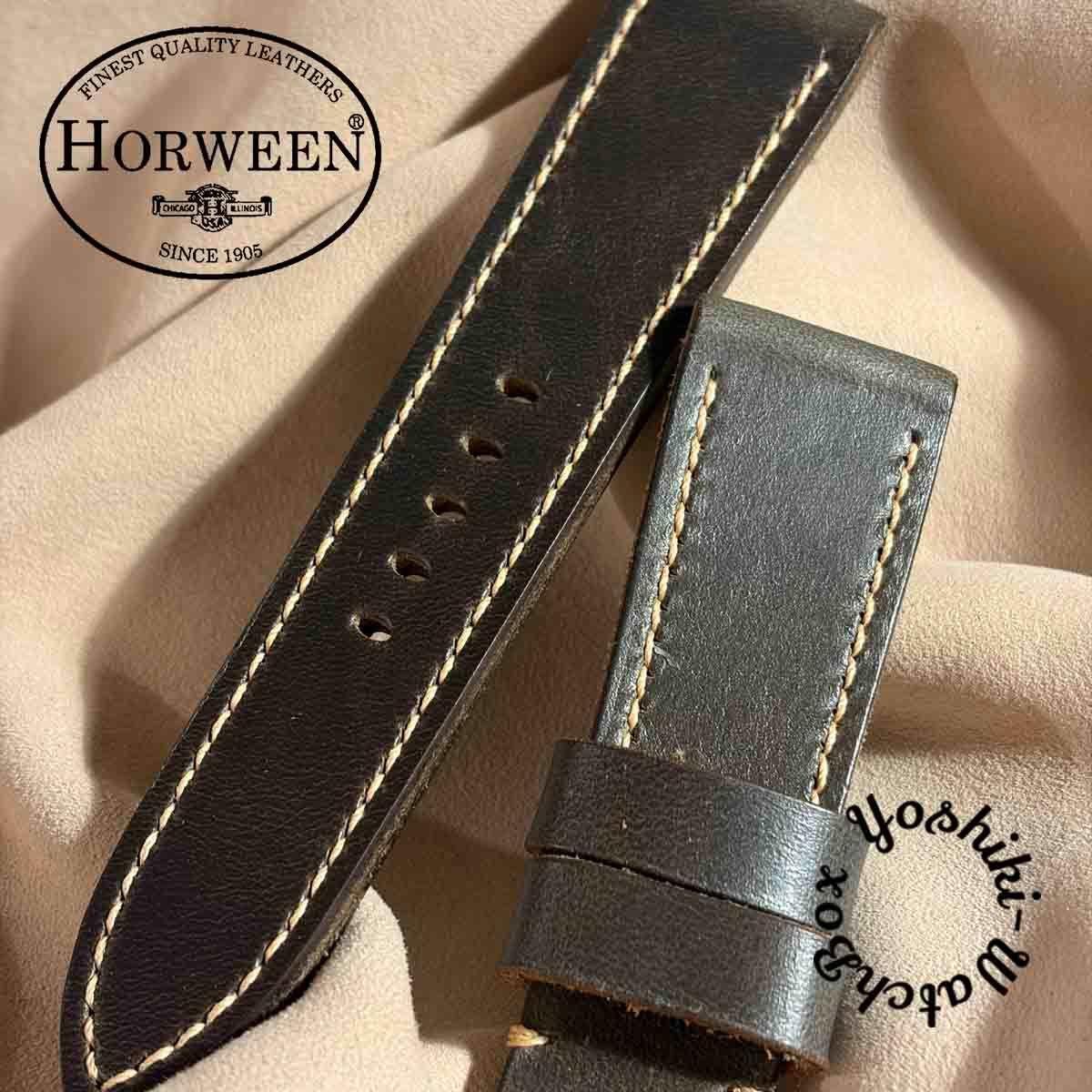 Used hor-247 HORWEEN Chrome Excel Leather / Gray Navy Watch Strap (Lug 24mm - Buckle Width 22mm)