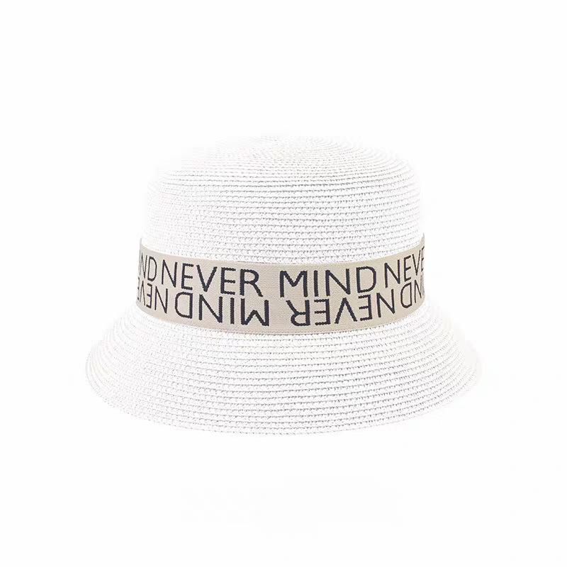 Vintage Bucket Hat Summer Face Cover Vacation Alphabet Straw Hat Female Seaside Beach Shade Sun Hat