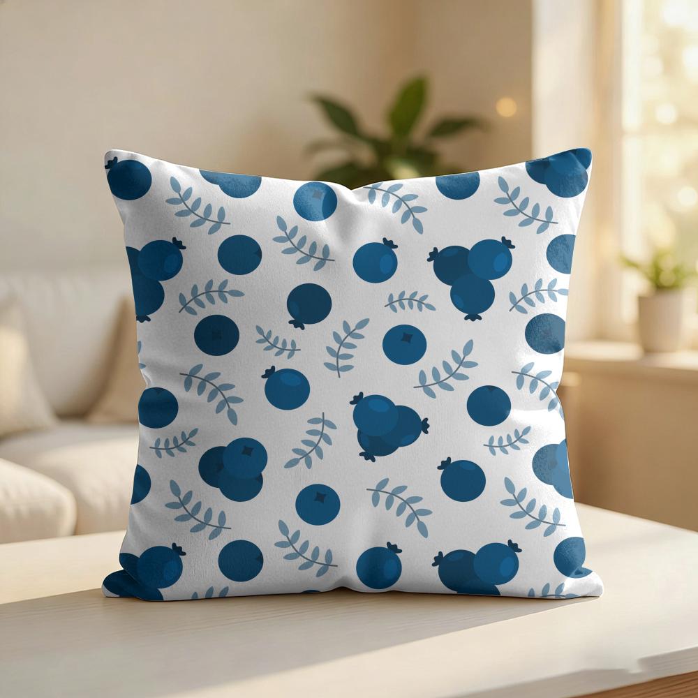 Blueberry Pattern Cushion Cover Silky Short Plush Invisible Zipper Dustproof Sofa Pillow Case For Home Decor