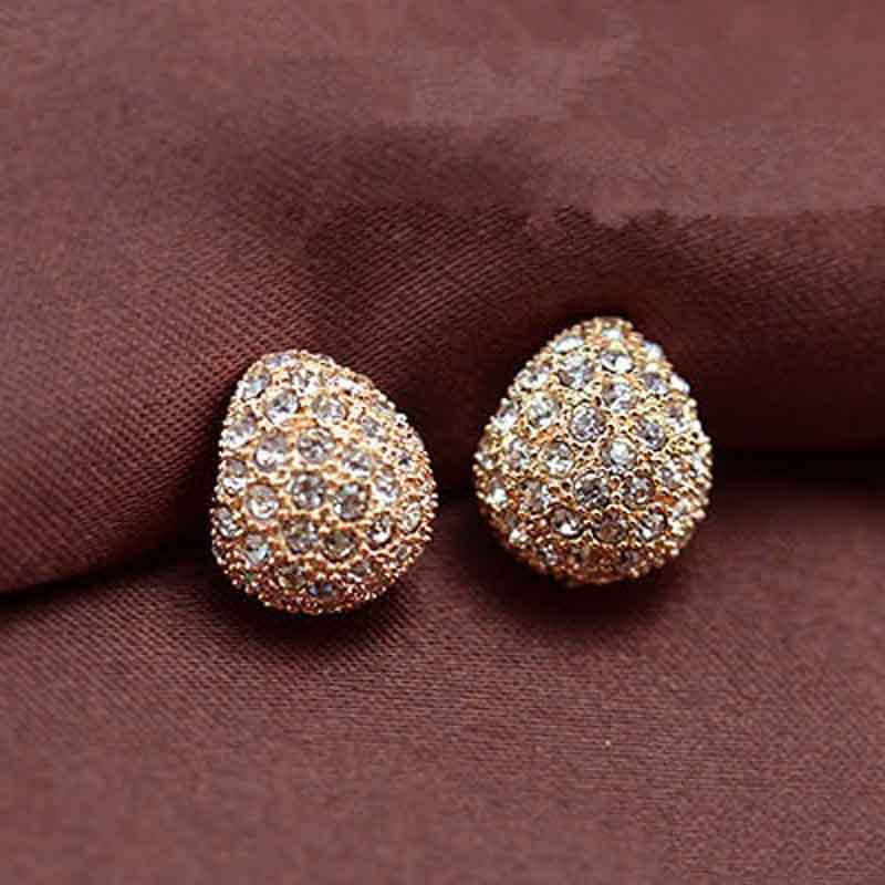 Fashion Korean Womens Style Crescent Moon Rhinestone Shining Stud Earrings
