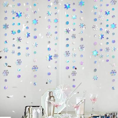 4m Paper Snowflake Streamer Romantic Reusable Christmas Hanging Streamer Glitter Durable Christmas Decoration Curtain Engagement