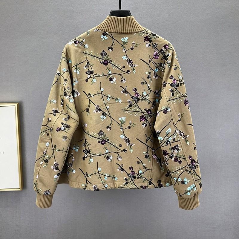 Womens Loose Fit Baseball Jacket 3D Embroidered Sequin Denim Cotton Outerwear Streetwear 2026 Fall