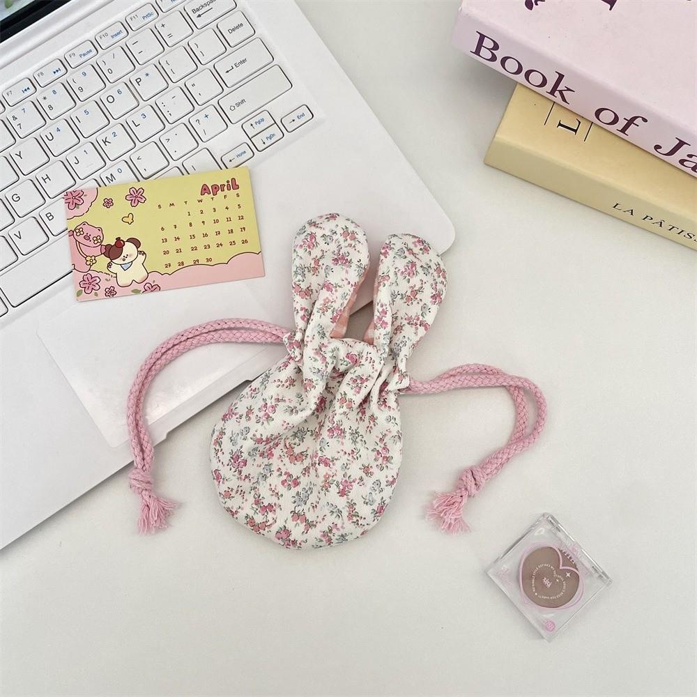 Cute Mini Bunny Ears Storage Bag Portable Multi functional Makeup Storage Bag Drawstring Earphone Coin Purse Travel