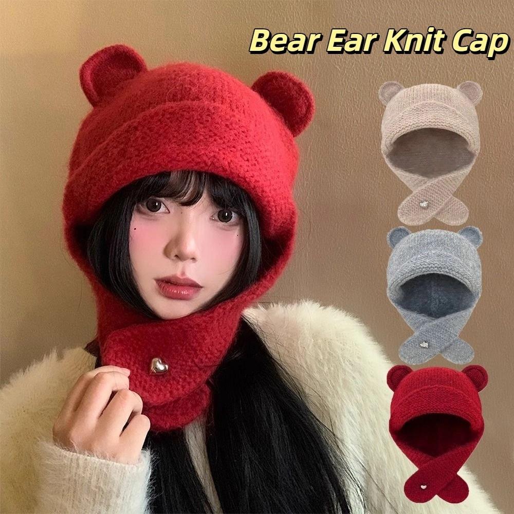 Winter Autumn Warm Beanie Hats Cute Ear Protection Cap Fashion Bear Ear Knitted Cap  Streetwear