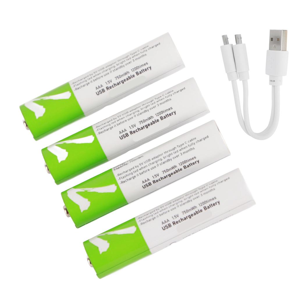 4Pcs USB AAA Lithium?ion Rechargeable Battery 750mah Large Capacity with Charging Cable