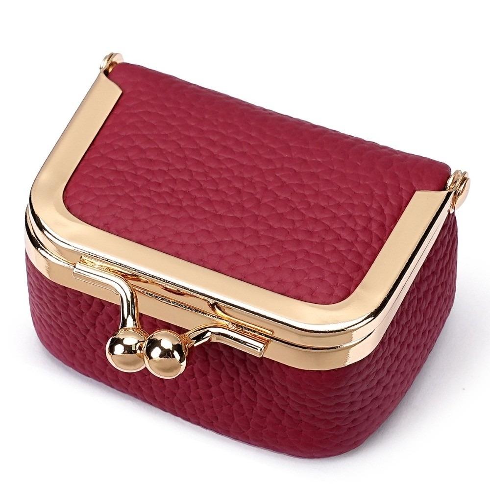 Solid Color Kiss Lock Coin Purse Genuine Leather Small Item Bag Leather Jewelry Bag  Earrings
