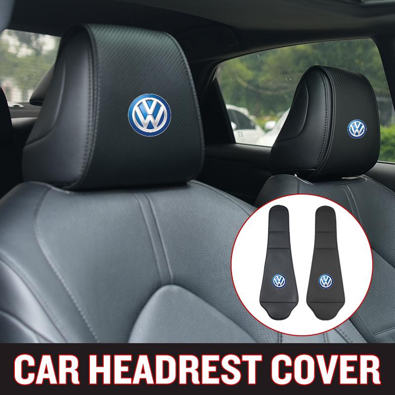 W19Car Seat Headrest Cover Leather Neck Pillow Protector Accessories For Volkswagen VW Golf 4 6 7 GTI Tiguan Passat B5 B6 B7 CC MK5