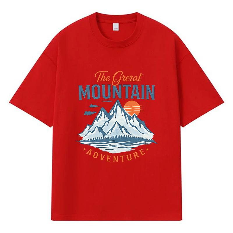 2026 Mountain Adventure Printed Graphic Y2k Harajuku Streetwear 100% Cotton T Shirt Casual Oversized Summer Men T-shirt