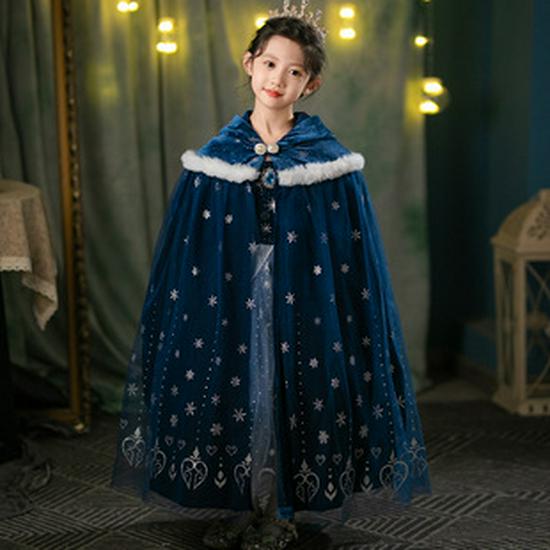 Girls' Frozen Elsa Fleece-Lined Winter Dress - Fashionable Princess Evening Dress