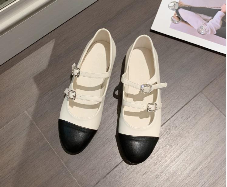 2025 Spring New Round Head Retro French Flat Bottom Shallow Mouth Mary Jane Women's Single Shoes Leather Fresh Low Heel