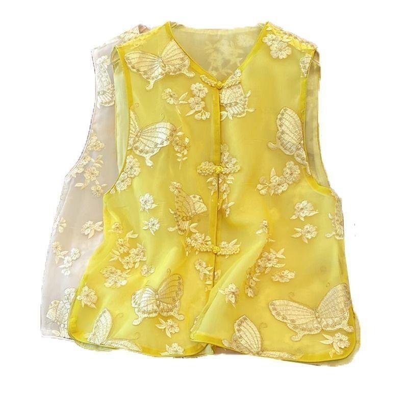 Button embroidered vest women's summer vest temperament beautiful niche design top