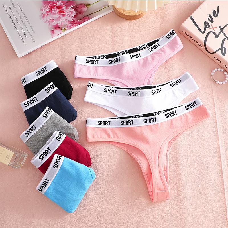 FINETOO 5pcs/Set Sexy G-String Low Waisted Sexy Antibacterial Bag Buttocks Underwear for Women Simple and Comfortable Breathable Letter