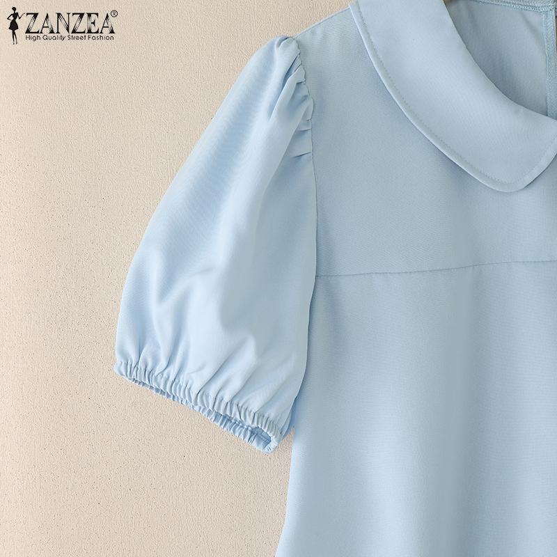 ZANZEA Women Casual Doll Collar Solid Color Short Sleeve Blouse