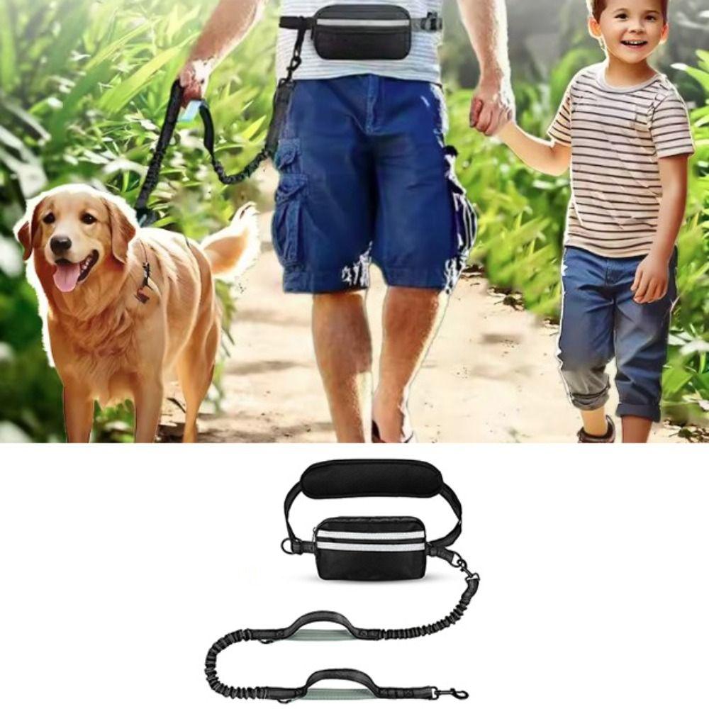 Reflective Strip Dog Running Waist Leash With Zipper Pouch Retractable Dong Walking Leash Double/Single Rope