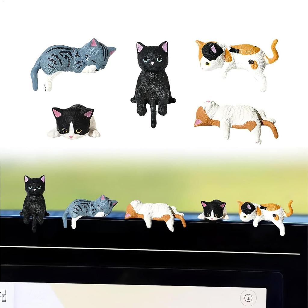 Cat Figurines Small Cute Animal Car Ornament 5 Pieces Kitten Car Interior Decorations for Desk Shelf Living Room Bedroom Office