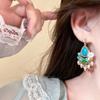 Turquoise Ethnic Style Tassel Earrings Pearl Flower Shape Earrings Pendant  Women