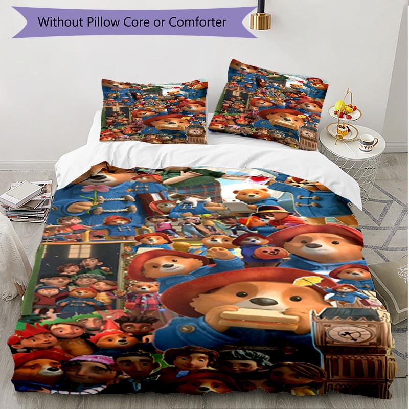 3pcs Duvet Cover Set (1*Duvet Cover + 2*Pillowcase, Without Core), Paddington Bear Print Soft All‑Season Bedding Set, Home Bedroom Decor Gift