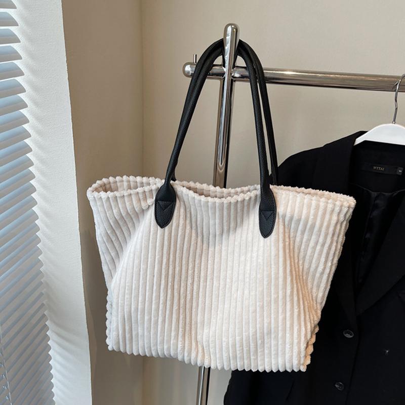 Elegant Solid Color Corduroy Tote Bag for Women Spacious Large Capacity Top Handle Daily Commute or Shopping Shoulder Bag CLE