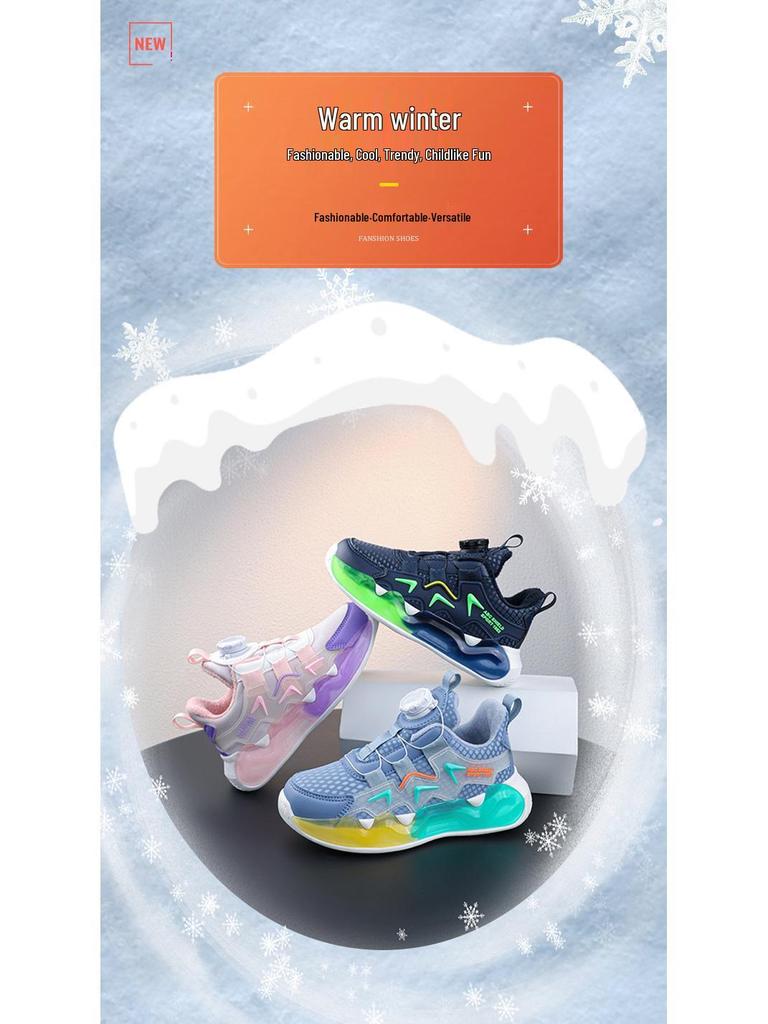 Girls' Cotton Winter Sports Shoes with Velvet Lining | 2025 Style | Medium & Large Sizes | Rotary Buckle | Warm Running Dad Sneakers