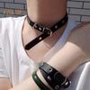 Men Necklace Vintage Punk Style Adjustable Faux Leather Solid Color Bukle Pin Neck Belt Party Club Choker Adult Jewelry