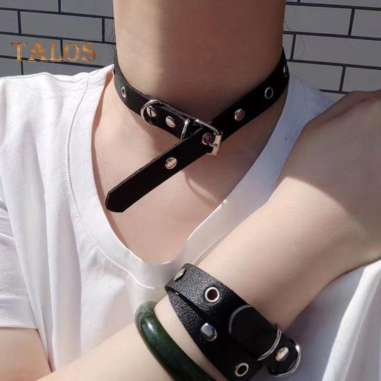 Men Necklace Vintage Punk Style Adjustable Faux Leather Solid Color Bukle Pin Neck Belt Party Club Choker Adult Jewelry