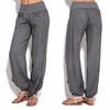 Fashion Women Solid Buttons Cotton And Linen Casual Loose Trouser Wide Leg Pants
