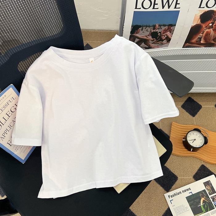

Real% pure cotton short sleeves loose casual basic candy solid color short top ins tide one size fits all белый