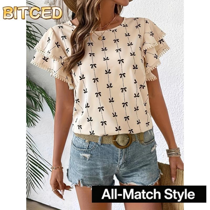 BITCED Women's Fashion Casual Short Sleeve O-Neck Blouses & Shirts