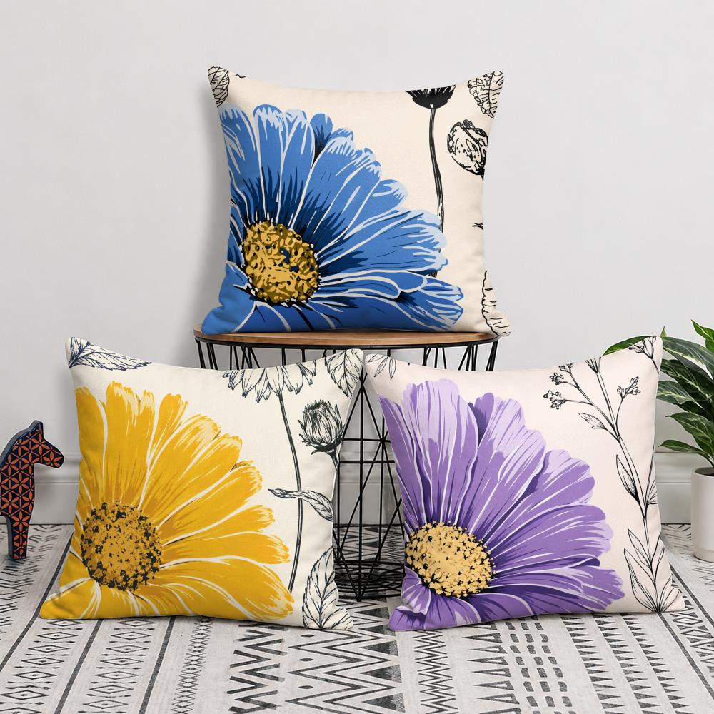 Floral Print Daisy Cushion Cover Short Plush Soft DoubleSided Printing Pillow Case Cozy Sofa Bedroom Home Decor Gift