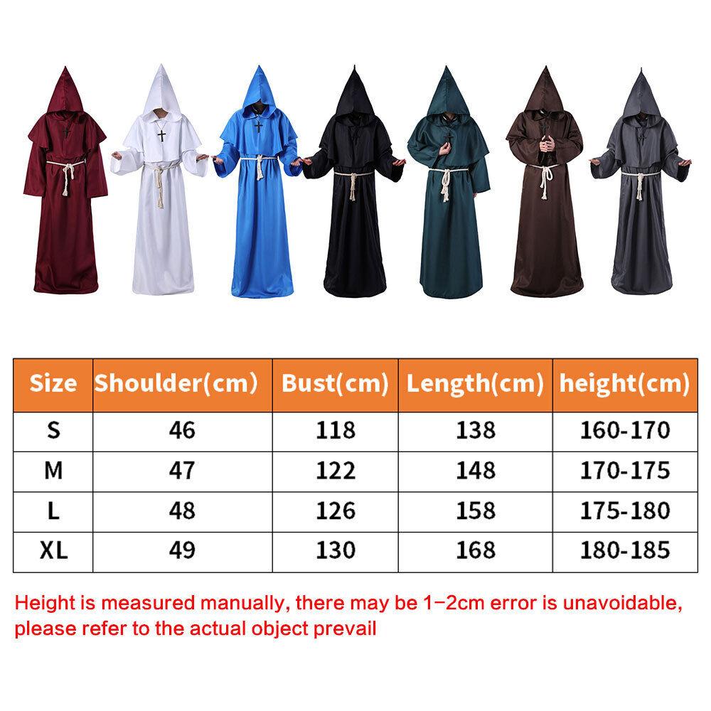 Halloween Decoration Costume Robe Friar Priest Robes Witch Wizard Cloak Cape Party Death Ghost Vampire Devil Demon Cosplay 1 Set