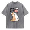 Manga Retro Washed Cotton T-Shirt Cat Chinoiserie Style Vintage Top Tee Casual Streetwear Men Women Unisex T Shirt