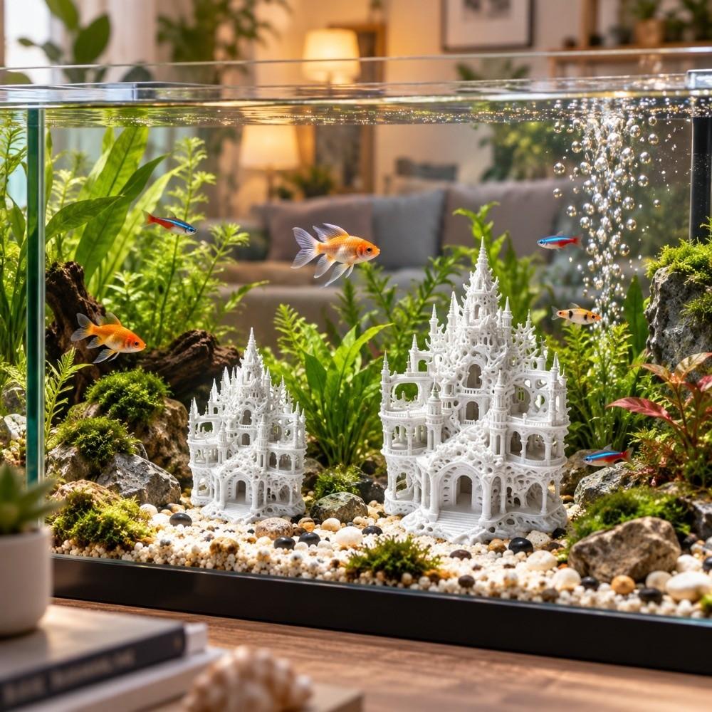 Hollowed-out Aquarium Castle Ornament 3D Printed Fake Castle Figurine Aquarium Landscaping
