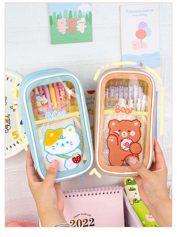 Large Capacity Cute Cartoon Transparent Pencil Case for Students