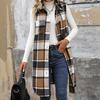 Women Long Vest with Breast Pockets Plaid Print Turn-down Collar Single-breasted Mid Length Waistcoat Loose Caerdigan Outerwear for Daily