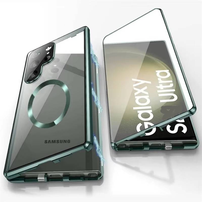 Case for Samsung Galaxy S25 Ultra S26 S24 Plus S23 S22 FE Double Sided Tempered Glass, Magnetic Aluminum Alloy, Magsafe Wireless Charging Phone Bumper