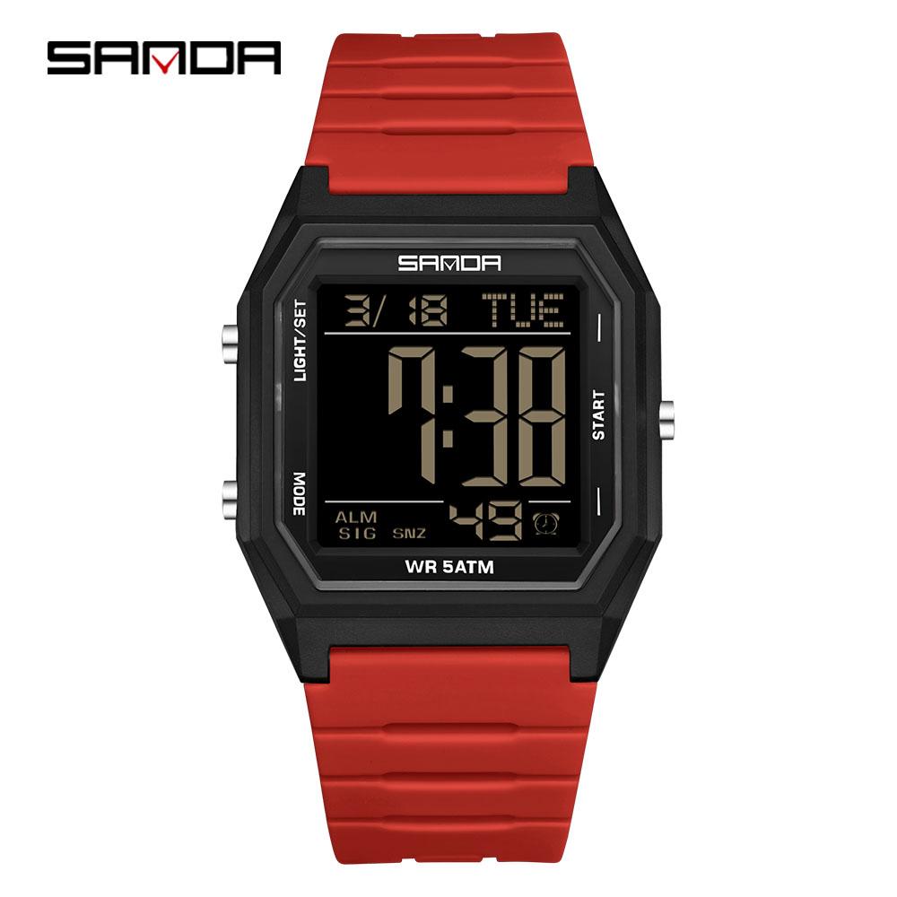 SANDA 6355 Fashion Student Electronic Watch Square Multi Functional Waterproof LED Night Light Outdoor Sports Men's Watch Reloj