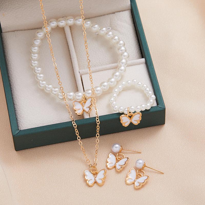 Butterfly Zircon Set Imitation Zircon Romantic Bracelet Ring Necklace Earring Set Women Wedding Dinner Dress Accessories