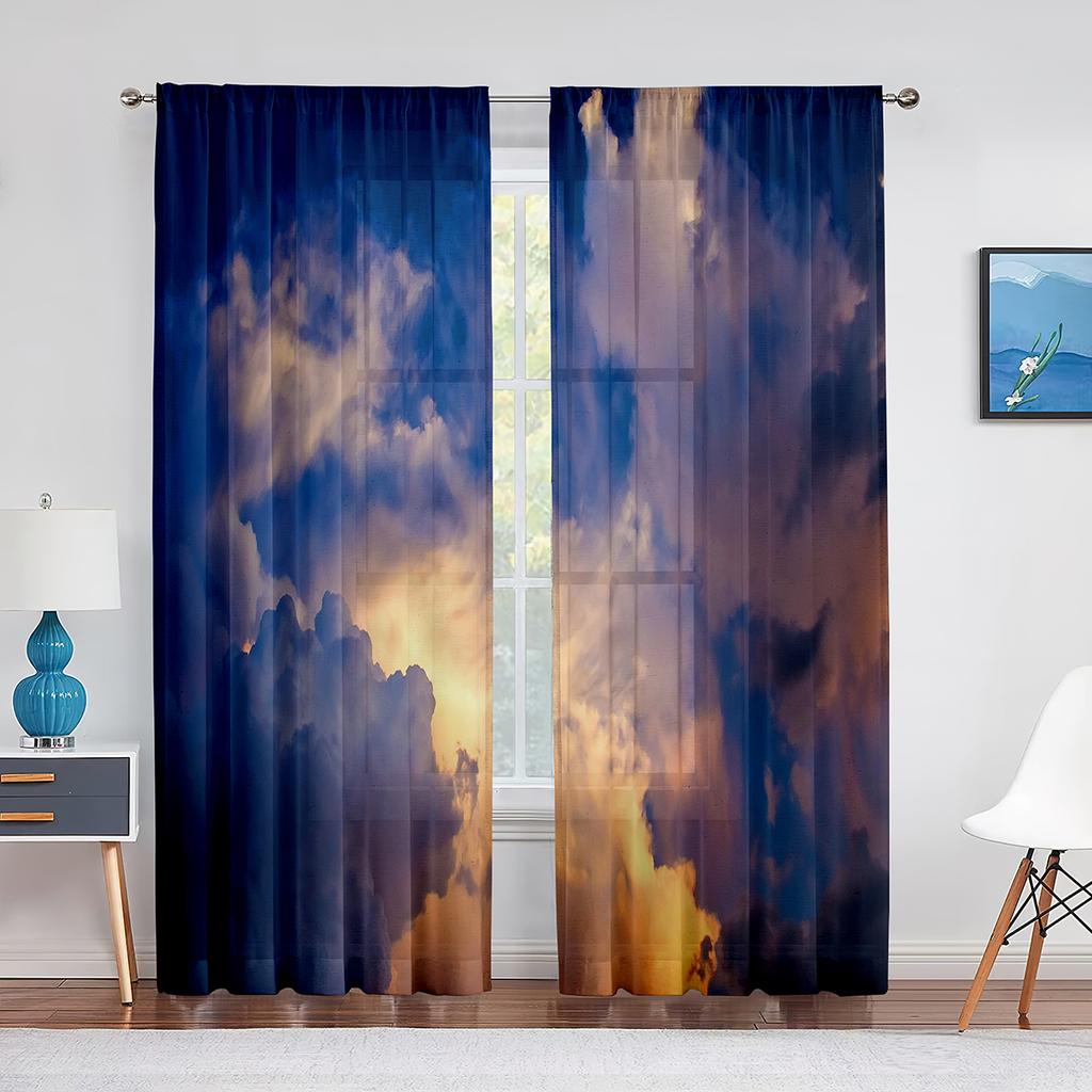 Fantasy Clouds Pink Purple Blue Tulle Curtains for Living Room Decorations Chiffon Sheer Voile Kitchen Bedroom Curtain Drapes