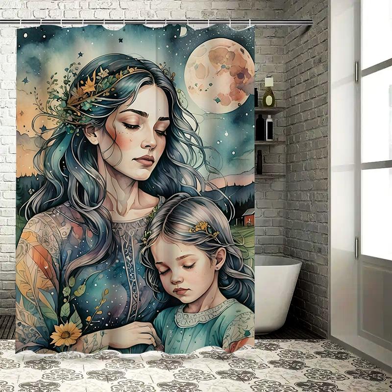 Enchanted Mother And Daughter Moonlit Shower Curtain - Waterproof, Mildew-Resistant, Machine Washable Magical Bathroom Decor